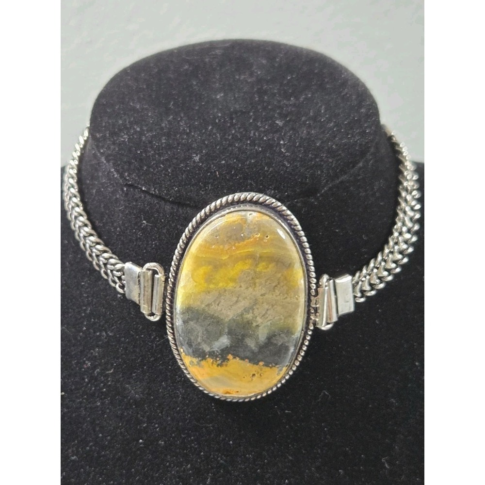 Natural Bumble Bee Jasper 925 Silver‎ Chain Adjustable Bracelet Hand Made